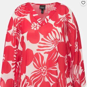 Tropical Monochrome Print Oversized Wing Sleeve Blouse